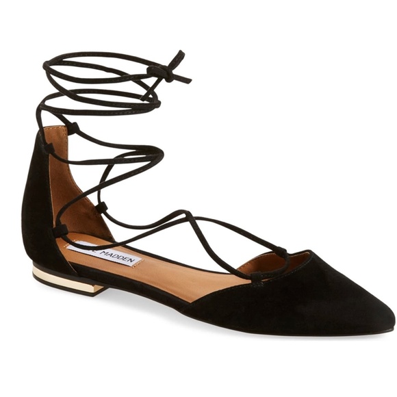 Steve Madden Shoes - Steve Madden Sunshine Lace-Up Black & Gold Flats